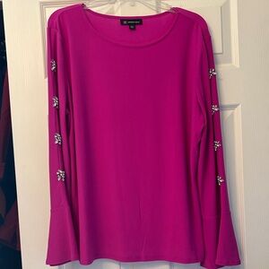 INC International Concepts Magenta Jeweled-Sleeve Long Sleeve Top